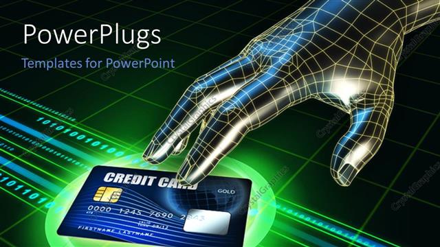  Presentation with important - Hand grabbing important information from credit card over digital background