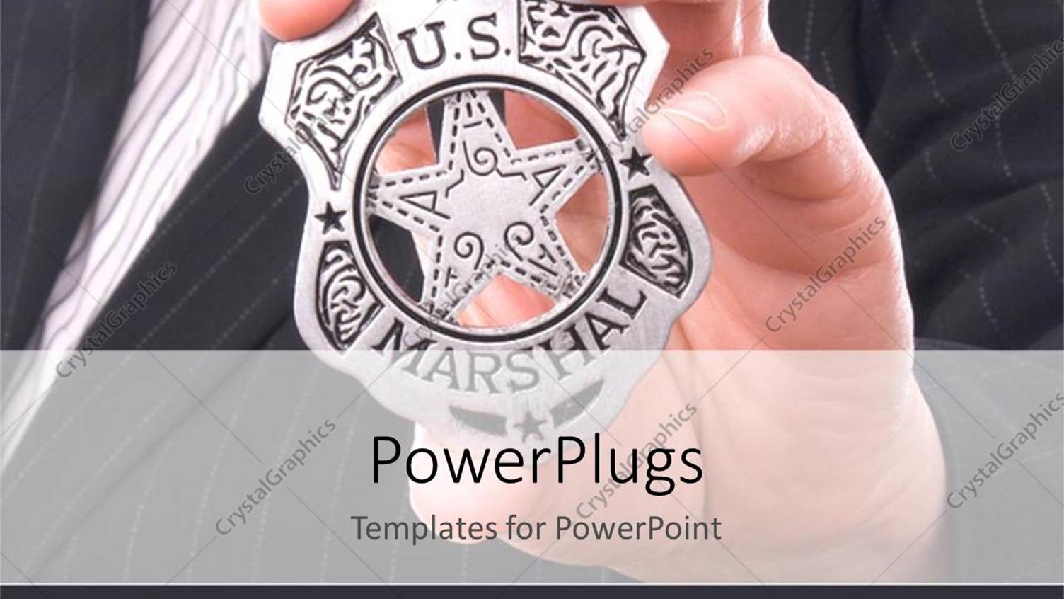 Featuring Hand Gripping US Marshall Badge, Business Suit Background