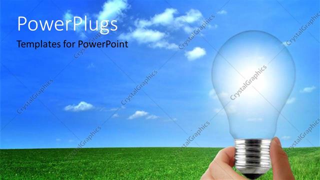  Presentation with energy - A hand holding the bulb with clouds in the background