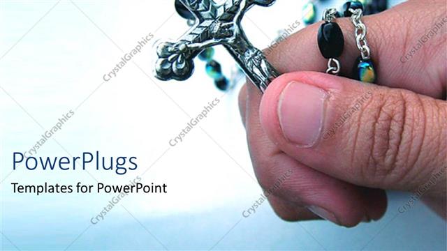  Presentation with crucifix - Hand holding crucifix on white and blue background?