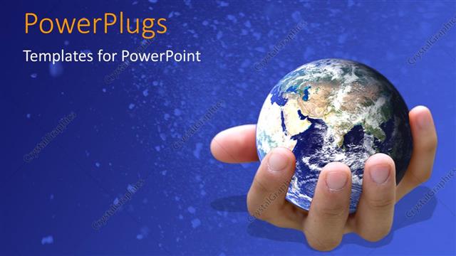  Presentation with hand holding earth - Earth globe in human hand over blue background