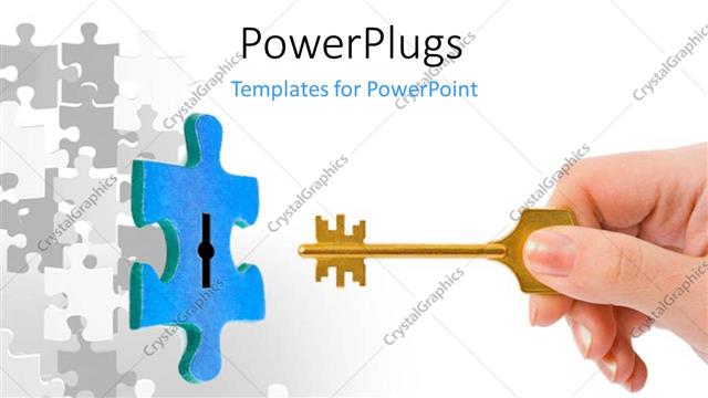  Presentation with solving - Hand holding gold key with key hole in blue puzzle piece??