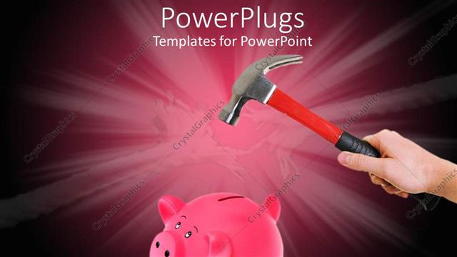  Presentation with crisis - A hand holding a hammer over a pink piggy bank