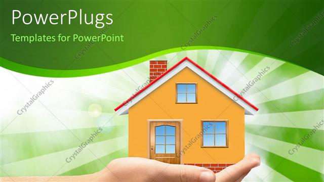  Presentation with green house - Hand holding house in palm over green themed background