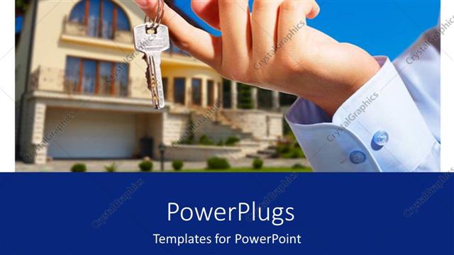  Presentation with house key - A hand holding the keys with house in the background