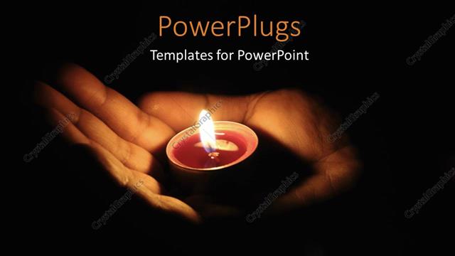  Presentation with hope - A hand holding a little candle on a black background