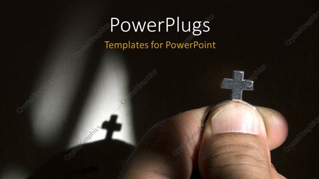  Presentation with jesus - Hand holding metal cross with shadow in background?