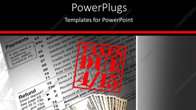  Presentation with time money - Hand holding?money over financial document with text?TAXES DUE