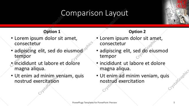 Comparison presentation slide layout