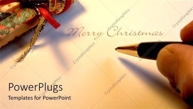  Presentation with merry christmas - Hand holding pen writing Merry Christmas