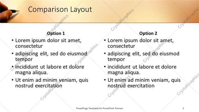Comparison presentation slide layout