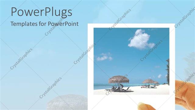  Presentation with vacation - Hand holding Polaroid of beach vacation