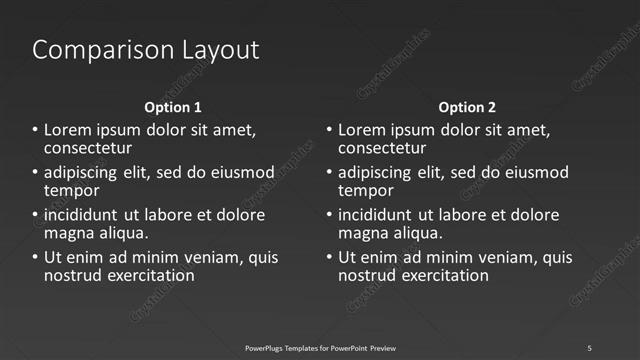 Comparison presentation slide layout