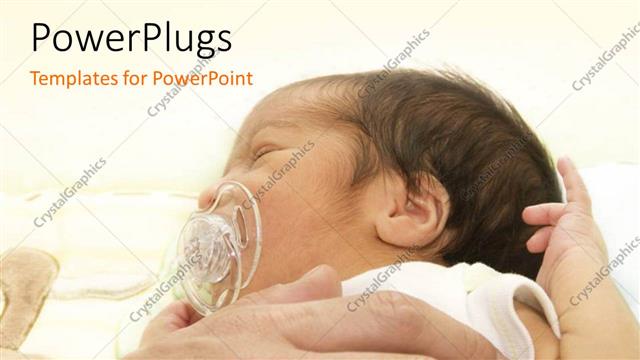  Presentation with new born - A hand holding a small baby with a sucker