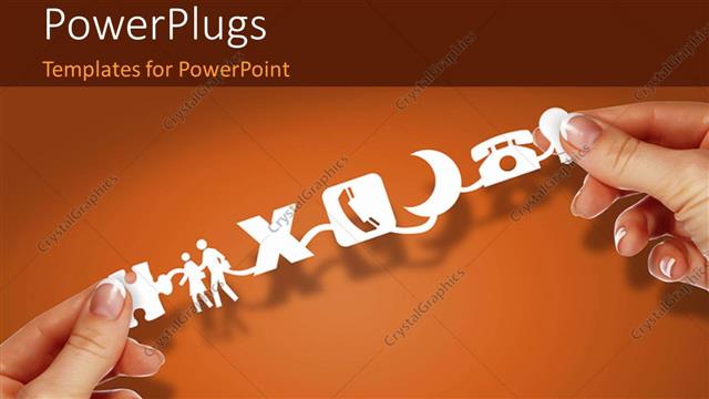  Presentation with human social - HAnd holding social media related icons on orange background