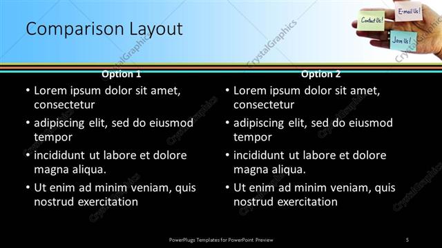 Comparison presentation slide layout