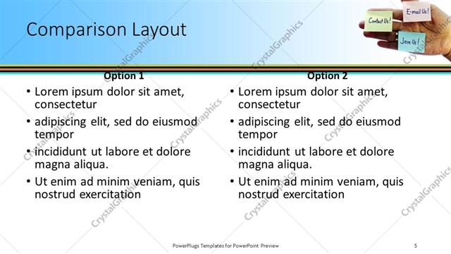 Comparison presentation slide layout