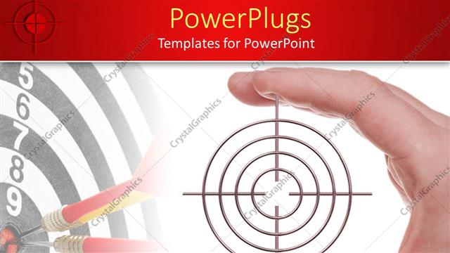  Presentation with target - Hand holding target, dart board background, red border