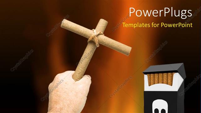  Presentation with smoking - A hand holding a wooden cross to a match box with a skull