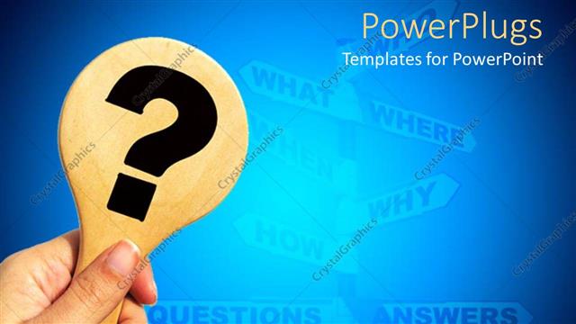  Presentation with question - Hand holding wooden question mark sign