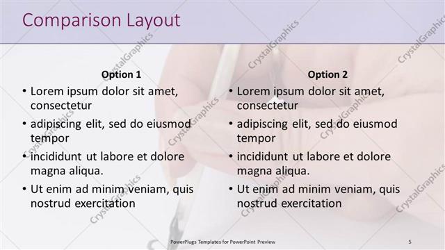 Comparison presentation slide layout