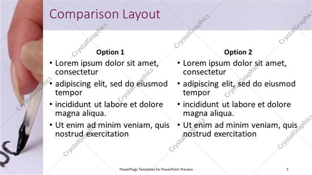 Comparison presentation slide layout