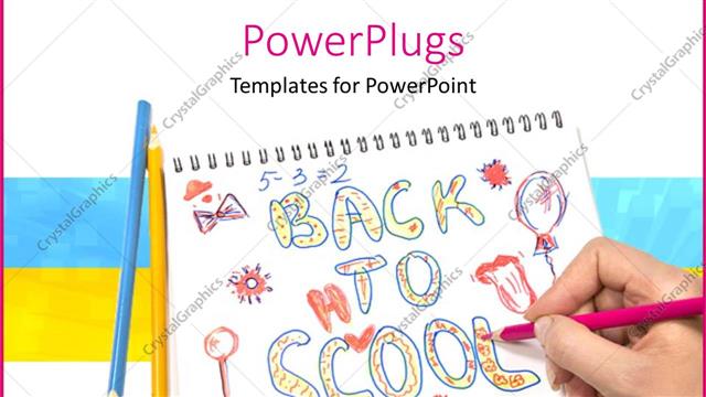  Presentation with education pink - Hand with pink pencil drawing back to school doodles