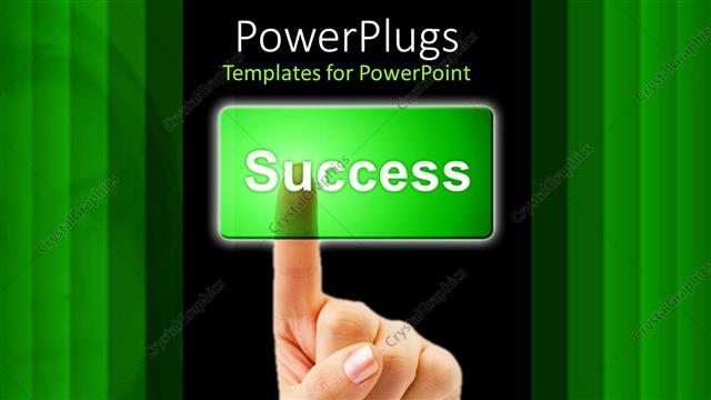  Presentation with black hand - Hand pressing on green success button on black background with green frames