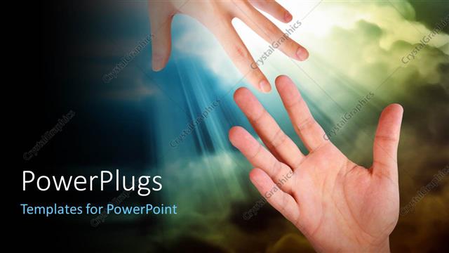  Presentation with sky - Hand is reaching out or grabbing for help from another hand in the sky