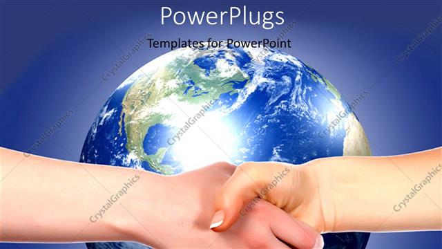  Presentation with hand shake - A hand shake with globe in the background