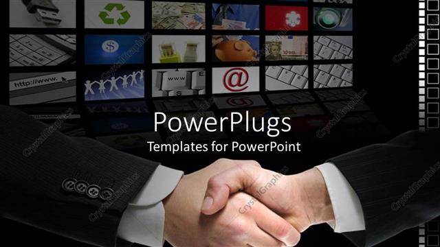  Presentation with shake hand - A hand shake with a number of pictures in the background