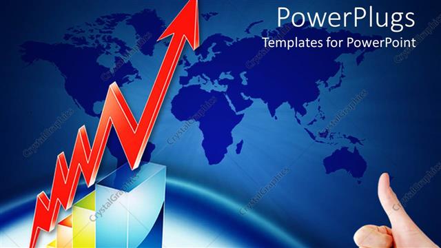  Presentation with next - Hand showing thumbs up sign next to red arrow indicating dramatic growth