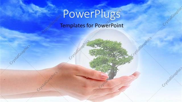  Presentation with save earth - A hand with a tree and a sea in the background