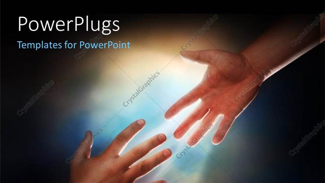  Presentation with helping - A hand trying to hold the other one with sky in the background