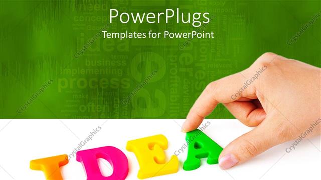  Presentation with tiles - Hand working on colorful tiles of IDEA with white and green background