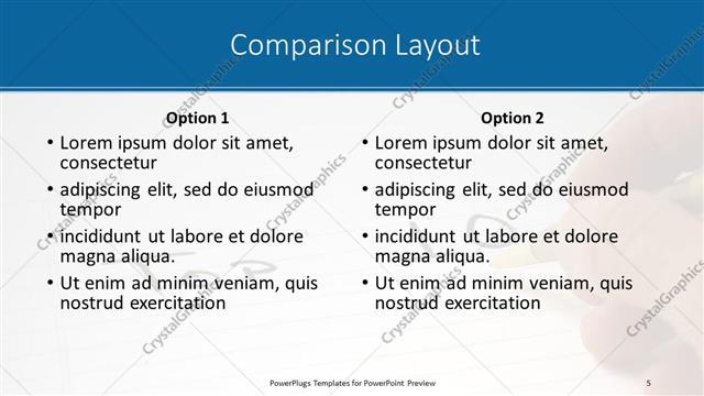 Comparison presentation slide layout