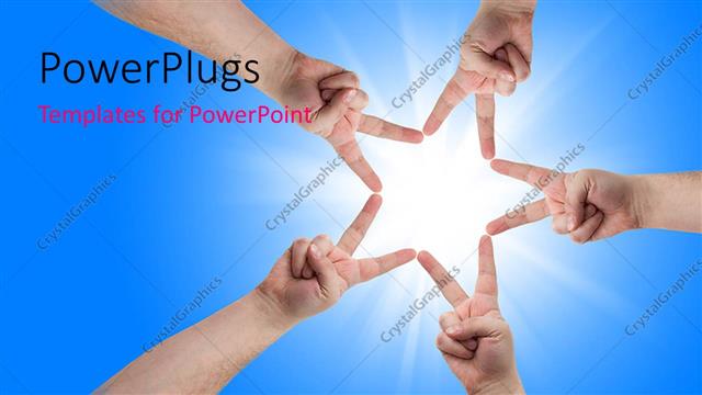  Presentation with team hands - A number of hands creating a star