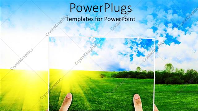  Presentation with sunshine - Hands holding picture, green grass, sunshine, blue sky
