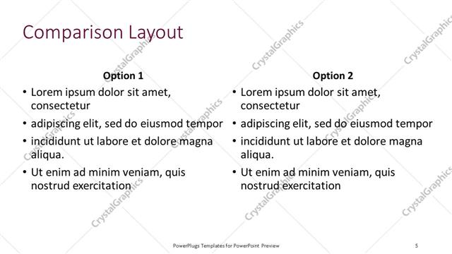 Comparison presentation slide layout