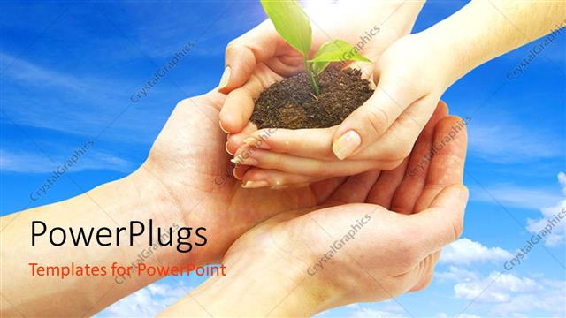  Presentation with sprouting plant - Hands from sky dropping plant sprouting from earth on man's hand
