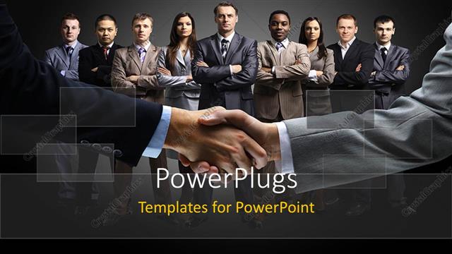  Presentation with team hands - Handshake of men with business team folding hands across chest