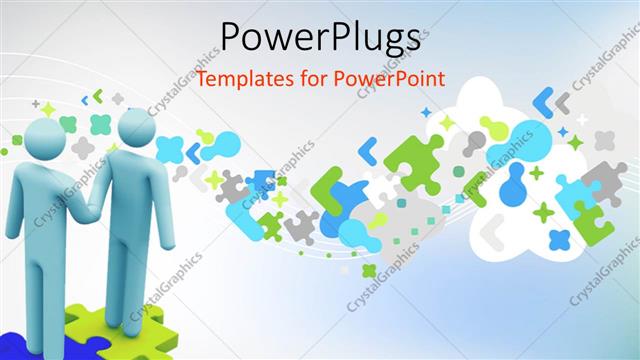  Presentation with abstract puzzle - Handshake of two 3D men standing on puzzle over abstract background