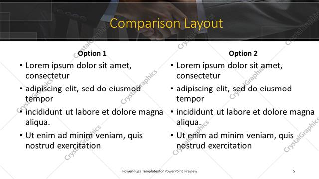 Comparison presentation slide layout