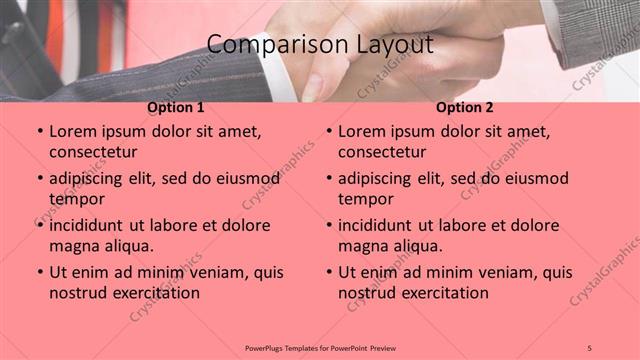 Comparison presentation slide layout
