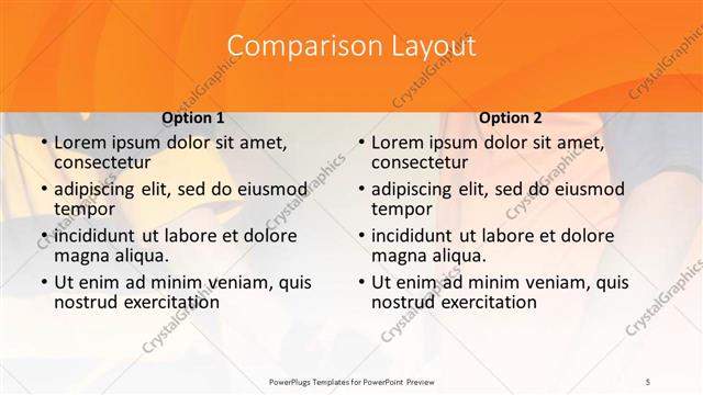 Comparison presentation slide layout