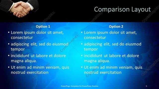 Comparison presentation slide layout