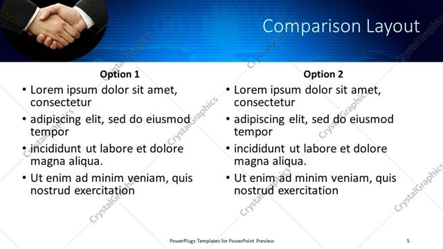 Comparison presentation slide layout