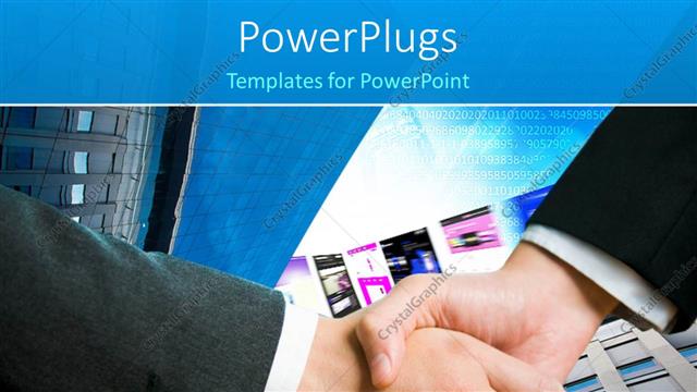  Presentation with office buildings - Handshake between two professionals with office buildings in background