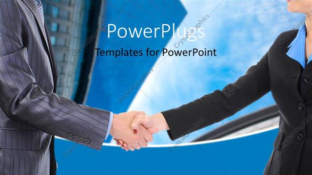  Presentation with office buildings - Handshake between business professionals over large office buildings