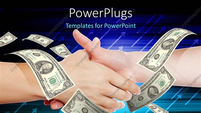  Presentation with handshake - A handshake with a number of dollars